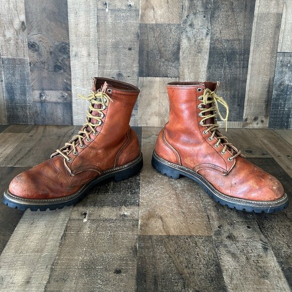 Red Wing Irish Setter Vintage Plain Toe Lace Up Work Boots Mens 13 D - Picture 10 of 12